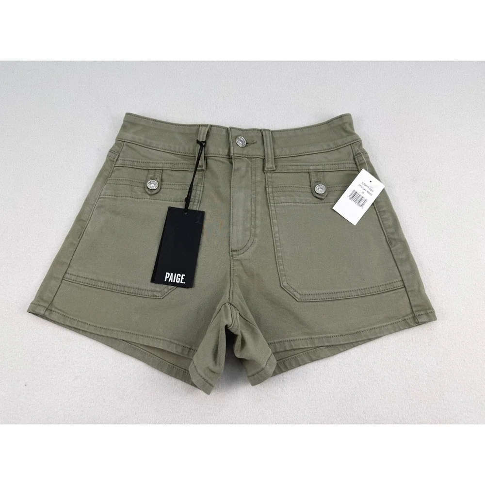 Paige Fallon Short Vintage Oak Moss Green Utility High‎ Rise Denim Shorts 25 NEW